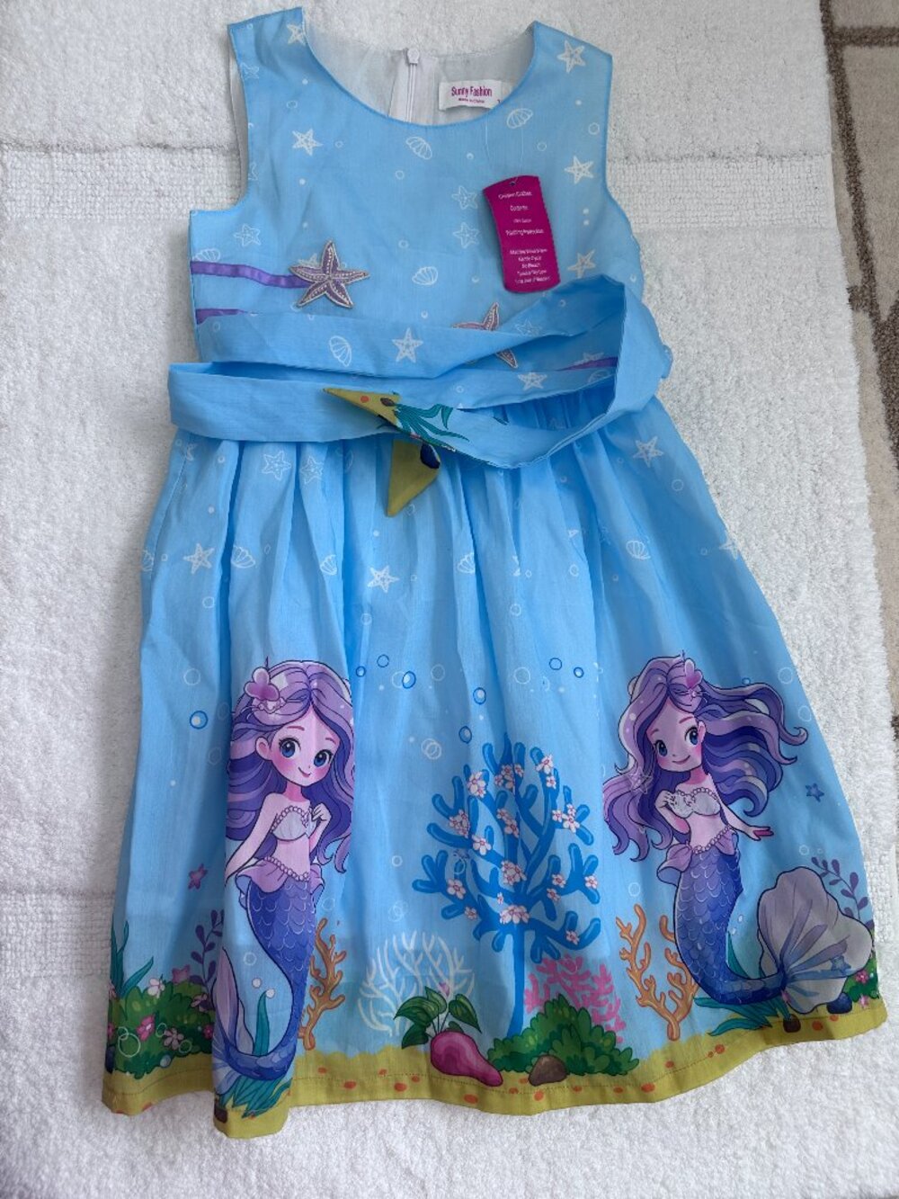 Girls Mermaid Dress Blue Size 7-8 Sleeveless Party Cotton Cute